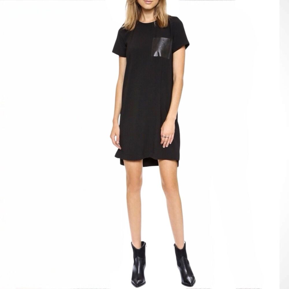 Madewell Leather Pocket T-Shirt Shift Dress in Black